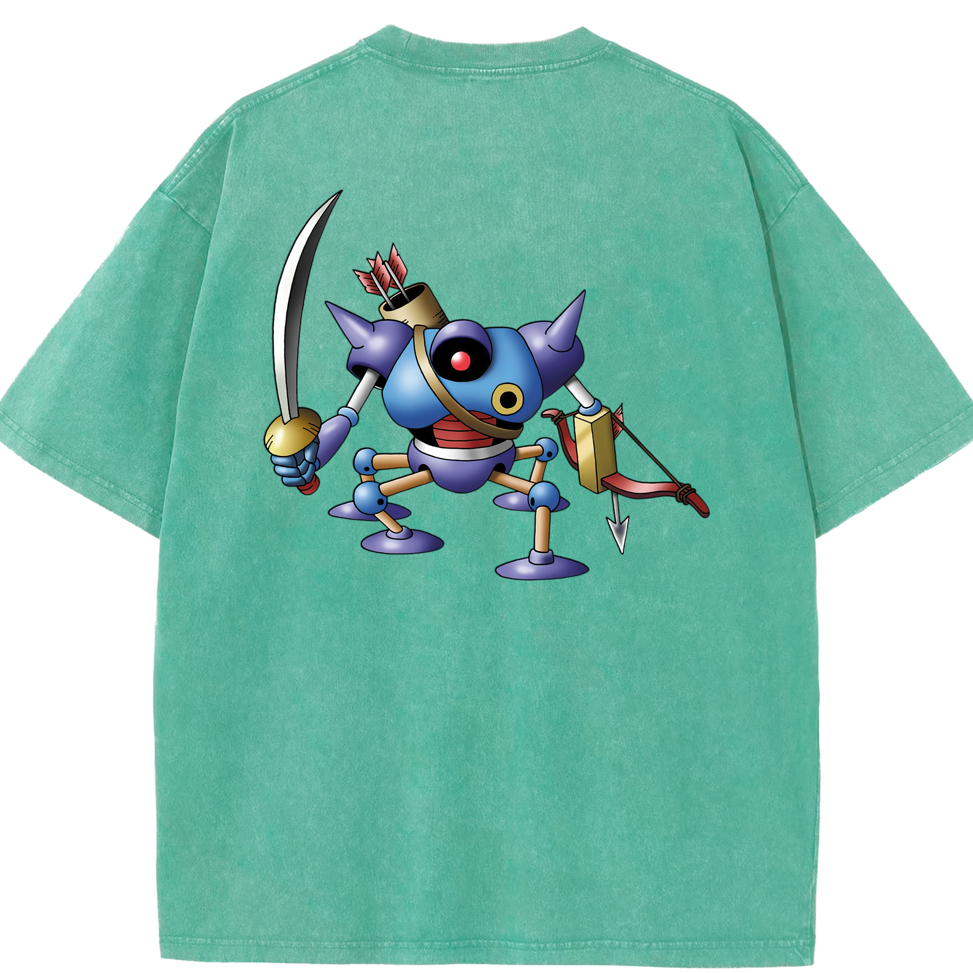 （画像用） ドラゴンクエスト Doragon Kuesuto Dragon Quest 綿100% ヴィンテージ風 半袖Tシャツ（背面プリント）